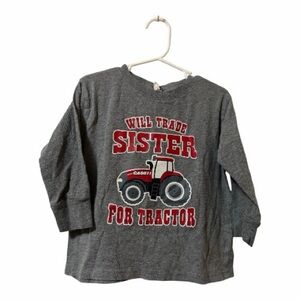 Rabbit Skins Gray Long-Sleeve Shirt with Red Tractor Graphic